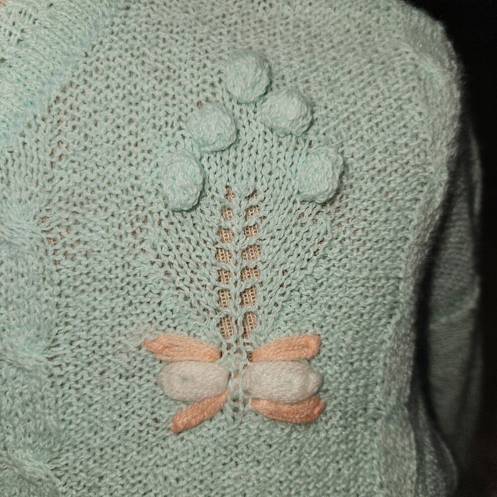 Vintage Pullover Mint Green Sweater Butterflies Size S Fantastik Cottagecore - Picture 5 of 11